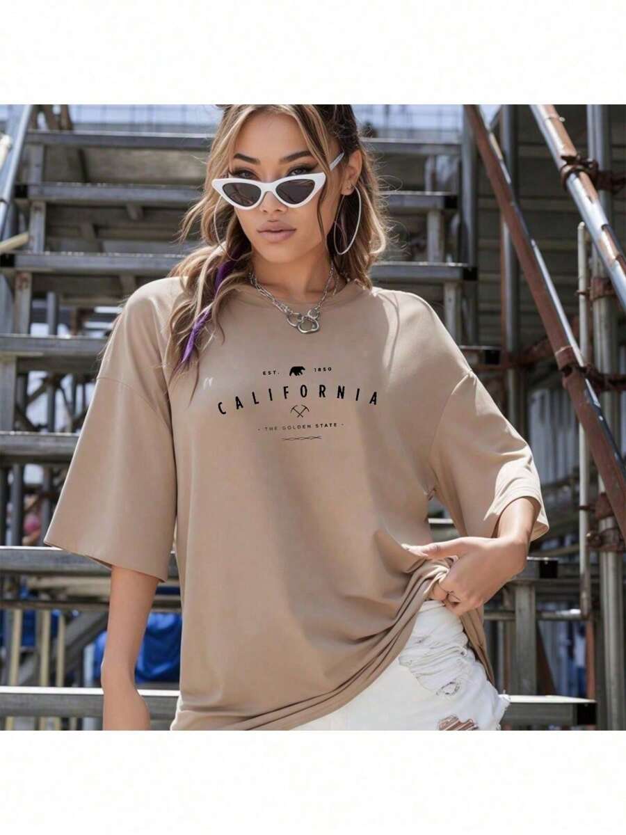California Oversized Women's T-Shirt - 鏽棕色 - 查看 1