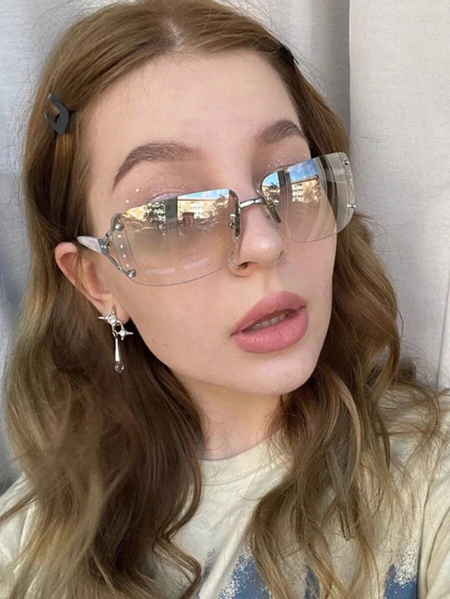 1pc Metallic Y2k Sporty Sunglasses Street Sunglasses Beach Sun Glasses - Silver - View 1