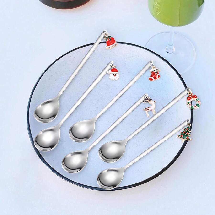 6 Pcs Christmas Gift Spoon, Dessert Spoons, Stainless Steel Stirring