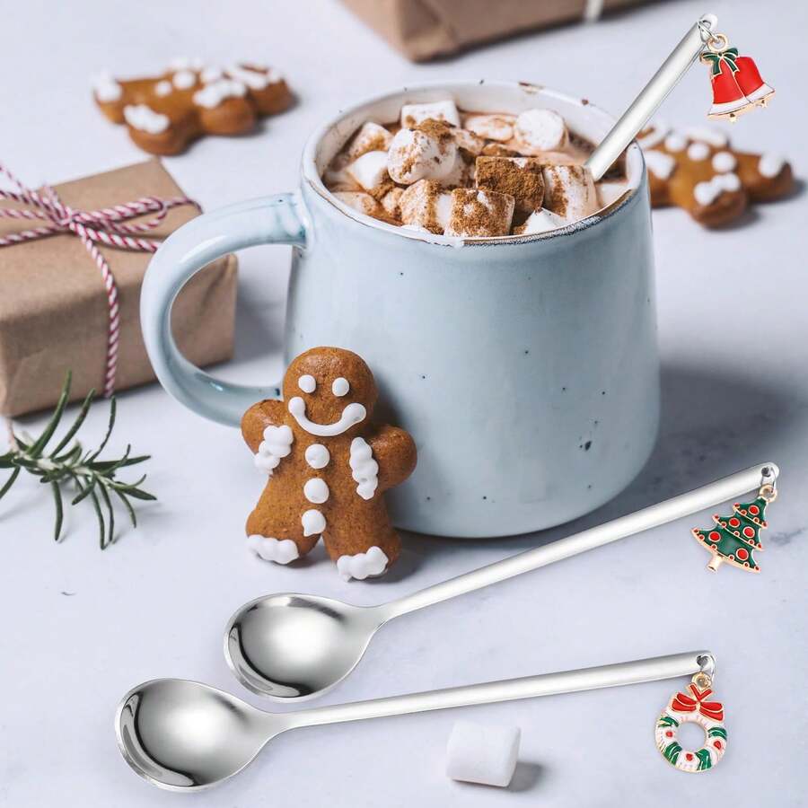 6 Pcs Christmas Gift Spoon, Dessert Spoons, Stainless Steel Stirring