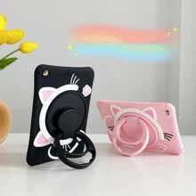 360° 旋转可爱猫咪硅胶平板电脑保护套带手柄支架，适用于 、华为、三星平板电脑 - 粉色 - 彩色 - 查看 4