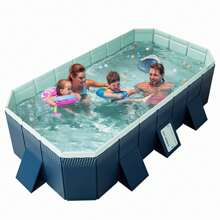 AOTO Extra-Large Family Swimming Pool, Non-Inflatable Foldable Hard Plastic Outdoor Pool For Adults, Children, Infants, Pets - Easy Set Up, Rectangular Design For Backyard, Beach - Blue - View 1
