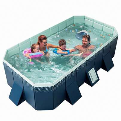 AOTO Extra-Large Family Swimming Pool, Non-Inflatable Foldable Hard Plastic Outdoor Pool For Adults, Children, Infants, Pets - Easy Set Up, Rectangular Design For Backyard, Beach