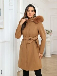 Gabardina de cierre con capucha - Café integral - Ver 2