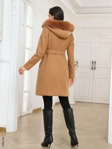 Gabardina de cierre con capucha - Café integral - Ver 4