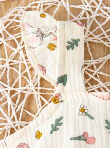 Linen Blend Floral Printed Baby Girl Tank Top + Shorts Set - Apricot - View 4