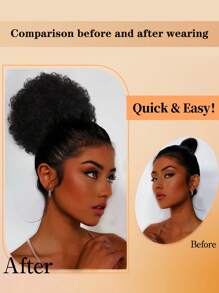 Afro lockige Haarbuns Hochsteckfrisur Chignon Haarverlängerung mit Zugband Pferdeschwanz für Frauen, kurze afrikanische gedrehte lockige Haarbun Pferdeschwanz Verlängerung, synthetisches Haarteil, afrikanischer Pferdeschwanz für natürliches Haar, für Weihnachten, Neujahr, Karneval, Musikfestival