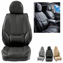 Seat Covers  Universal Car Seat Covers Front Seats  6pcs Faux Leather Seat Cover  Full Enclosed Design  Detachable Headrest And Airbag Compatible  For Most Cars SUVs And Trucks Black - 黑色 - 查看 1