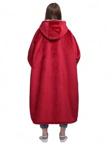 1 Pcs Sherpa Wearable Blanket Hoodie, Oversized Sherpa Fleece Sweatshirt Blanket With Giant Hood Pocket And Sleeves For Adult, Warm & Cozy Blanket Gifts For Women - 紅色 - 查看 2