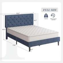 HOMBCK Upholstered  Bed Frame With Headboard, Linen Platform Bed  Frame With Wooden Slats Support,Twin/ Full/ Queen/ King,Pink/ White/ Blue/ Light Grey/ Dark Grey/ Black/ Cream - 藍色 - 查看 7