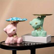 1 件现代几何熊陶瓷钥匙扣雕塑适用于家庭装饰和组织，客厅家庭办公桌面装饰钥匙零食水果架盘子装饰品配件，可在节日期间作为礼物赠送给家人、朋友和爱人