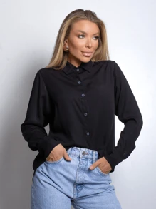 Women's Shirt Social Elegant Sophisticated Pocketless Classic Professional Casual Executive Fashion - 黑色 - 查看 4