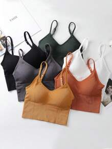 Women's Padded Bralettes 3 Pieces Sport Camisole Bras Wirefree Longline Lounge Bra Comfy Tank Bralette Racerback Top Removable Cups Set Of 3 - 黑/橙/黃 - 查看 5