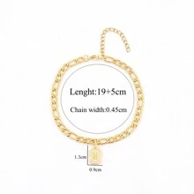 1pc New Vintage Pave Zirconia Block Initial Pendant Gold Color Stainless Steel Chain Bracelet For Men - Yellow Gold - View 2
