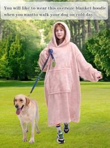 1 Pcs Wearable Blanket Sweatshirt Gifts For Women And Men, Warm And Cozy Giant Blanket Hoodie, Thick Flannel Blanket With Sleeves And Giant Pocket - 粉色 - 查看 5