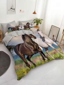 3 件套时尚被套套装，精美马匹印花床上用品套装，柔软舒适透气被套，适用于卧室、客房装饰（1 * 被套 + 2 * 枕套，不含芯） - 彩色 - 查看 6