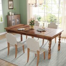 Tribesigns 62" Wooden Dining Table For 4-6 Persons, Oversized Rectangular Kitchen Table, Mealtime Table Kitchen & Dining Room Decor With Ornate Turned Legs, Home Decor Furniture, Walnut - 核桃 - 查看 2