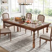 Tribesigns 62" Wooden Dining Table For 4-6 Persons, Oversized Rectangular Kitchen Table, Mealtime Table Kitchen & Dining Room Decor With Ornate Turned Legs, Home Decor Furniture, Walnut - 核桃 - 查看 5