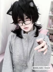 alicegarden 1 Piece Synthetic Heat-Resistant Straight Hairpiece In Black,16 Inches Long, Short Wigs With Bangs,Made From Fiber, Suitable For Daily Use, Natural And Realistic False Hairpiece(Excluding Accessories) - Black - View 2