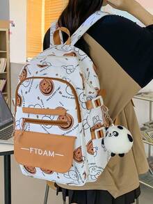 New Campus Backpack, Korean Minimalist School Bag For High School Students, Lightweight Book Bag With AccessorySchool Backpack,School Bag,School Bookbag,Big Backpack,Backpack School,Back To School BagsLarge Capacity,Portable,Lightweight,Laptop Compartment, Suitable For Teen Girls Women College Students, Perfect For Back To School,College,Middle School, High School,First Day Of School - Brown - View 2