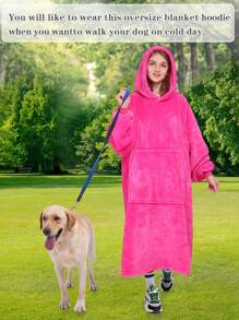 1 Pcs Wearable Blanket Sweatshirt Gifts For Women And Men, Warm And Cozy Giant Blanket Hoodie, Thick Flannel Blanket With Sleeves And Giant Pocket - 玫瑰 - 查看 5