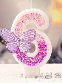 1 pieza Vela de cumpleaños con purpurina, retazos y diseño de mariposa y números, decoración para boda y fiesta - Rosa - Ver 13