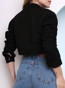 Cropped Denim Jacket WITH BAR FEMALE FASHION - Negro - Ver 3