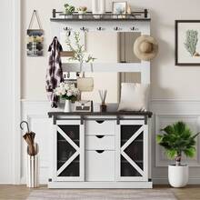 Hall Tree With Shoe Storage,Farmhouse Coat Rack With Shoe Cubbies & 7 Coat Hooks,And 3 Drawers For Hallway,Freestanding Bench With Shoe Storage Bench