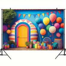1 pieza Telón de fondo de fotografía para Cumpleaños Feliz, decoración de fiesta de cumpleaños con globos de arcoíris de dibujos animados, utilería para estudio fotográfico y retratos