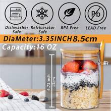 4PCS Glass Food Dispenser With Lid And Spoon, Overnight Oatmeal Jar With Spoon, Chia Seed Pudding Salad Glass Jar, Bamboo Lid Cereal Coffee Flour Bread Starter Storage Jar - 4 CÁI - Xem 7