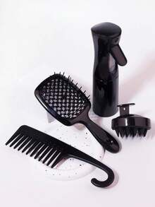 4件套发刷，宽齿梳，网状梳，硅胶洗发刷和200ML通用喷雾瓶，适用于头皮按摩发刷，适用于直发，长发，浓密卷发缠结发刷套装 - 彩色 - 查看 2