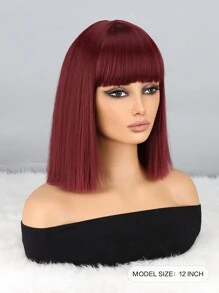 12-Inch Short Straight Wig With Bangs, Suitable For Daily, Festivals And Party Wear - Multicolor - View 3