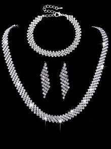 新娘水钻首饰套装 - 项链、手链、耳环、婚纱戒指 - 多色項鍊套裝 - 查看 7