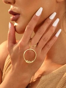 1 Pc Circle Name Necklace, Personalized DIY English Letter Jewelry, Stainless Steel Gold-Plated Large Chain, Fashionable And Atmospheric Women's Necklace-Gold