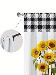 2pcs Modern Fresh Grid & Sunflower Digital Printing Decorative Rod Pocket Kitchen Short Curtains,Refer To Bedroom Office Kitchen Living Room Study Home Decor - Multicolor - View 7