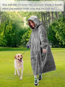 1 Pcs Wearable Blanket Sweatshirt Gifts For Women And Men, Warm And Cozy Giant Blanket Hoodie, Thick Flannel Blanket With Sleeves And Giant Pocket - 灰色 - 查看 5