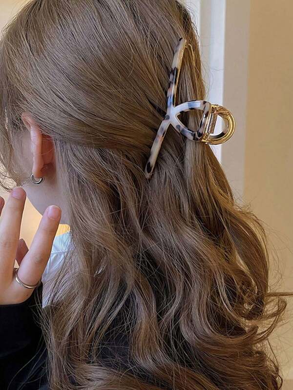 1pc Ladies' Fashion Metal Acetate Elegant Rectangular Hair Claw Clip For Daily Wear Street,Gold Head Piece Hair Clips Hair Jaw Clip Hair Clamps Hair Clutch Hair Catcher Clip Fall Winter Hair Accessories For Women For Vacation Outfits Woman