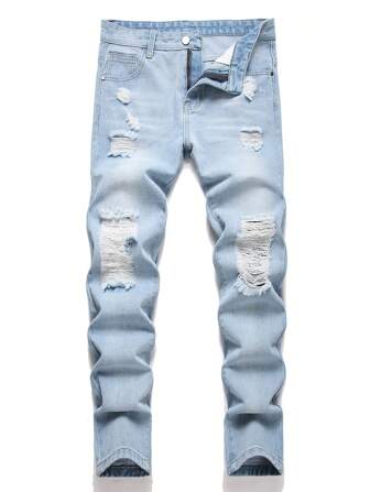 青少年男孩直筒浅蓝色牛仔裤