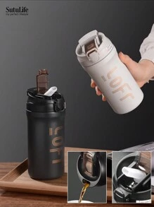 1 pieza, Vaso de viaje de acero inoxidable de 600ml, apto para bebidas frías y calientes, crema. Gran regalo para la vajilla, artículos de cocina, útiles escolares, accesorios de viaje en verano e invierno 2025 Vuelta al cole