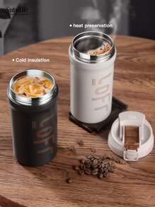 1 pieza, Vaso de viaje de acero inoxidable de 600ml, apto para bebidas frías y calientes, crema. Gran regalo para la vajilla, artículos de cocina, útiles escolares, accesorios de viaje en verano e invierno 2025 Vuelta al cole