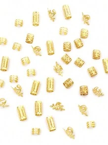 40pcs Gold Braided Hollow Hair Ties - Various Patterns - Perfect For Braided Hairstyles - Gold - View 3