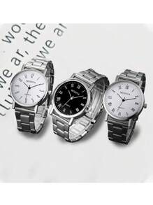 Bộ 3 chiếc Đồng hồ cặp thạch anh thạch anh tỷ lệ La Mã đơn giản và thời trang mới Modiya đơn giản, thích hợp để kết hợp hàng ngày, lựa chọn quà tặng lý tưởng - Bạc - Xem 1