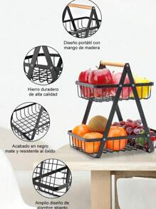 Contenedor Frutero Canasta de 2 Niveles Desmontable Negro - Negro - Ver 2