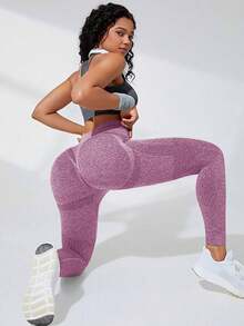 Sport Seamluxe Seamless Women Solid Color Ruched Butt Casual Sports Leggings - Purple - View 6