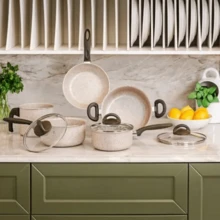 Non-Stick Casserole Pan 24cm Ceramic Life Suprema Brinox W/ Lid 4.5L Single - Màu be - Xem 4