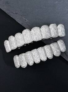 1 cái/2 chiếc 18K Mạ Vàng Halloween Hip Hop Đính Đá Cubic Zirconia Sáng Bóng Răng Khuôn Răng, Khuôn Răng 8 Răng Trên & Dưới Với Bộ Micro CZ, Trang Sức Răng Có Thể Tháo Rời & Điều Chỉnh Cho Nam Và Nữ - Nhiều màu - Xem 3