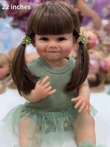 1 PC 22 Inches 55 CM Reborn Doll Raya Full Body Vinyl Smiling Girl Handcraft Lifelike Newborn Already Painted Baby With Hair Wig(Pacifier Send Random) - Vinyl Girl - View 2