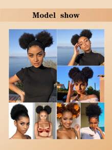 Afro lockige Haarbuns Hochsteckfrisur Chignon Haarverlängerung mit Zugband Pferdeschwanz für Frauen, kurze afrikanische gedrehte lockige Haarbun Pferdeschwanz Verlängerung, synthetisches Haarteil, afrikanischer Pferdeschwanz für natürliches Haar, für Weihnachten, Neujahr, Karneval, Musikfestival
