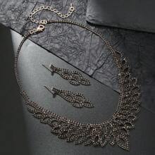 1set Crystal Full Rhinestone Earrings & Necklace Bridal Jewelry Set - Water Drop - View 2