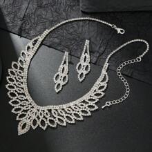 1set Crystal Full Rhinestone Earrings & Necklace Bridal Jewelry Set - Water Drop - View 1